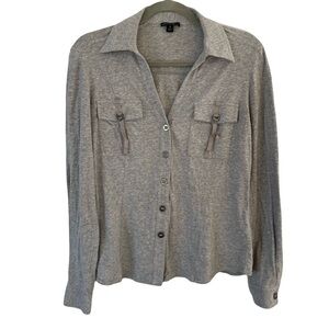 Lafayette 148 Gray Utility Casual Grunge‎ Soft Button-Up Shirt Small